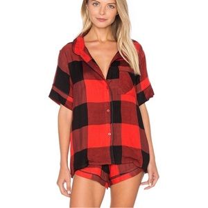 NIP Plush Revolve Ultra Soft Buffalo Plaid Pajama PJ Set in Red & Black Women’s
